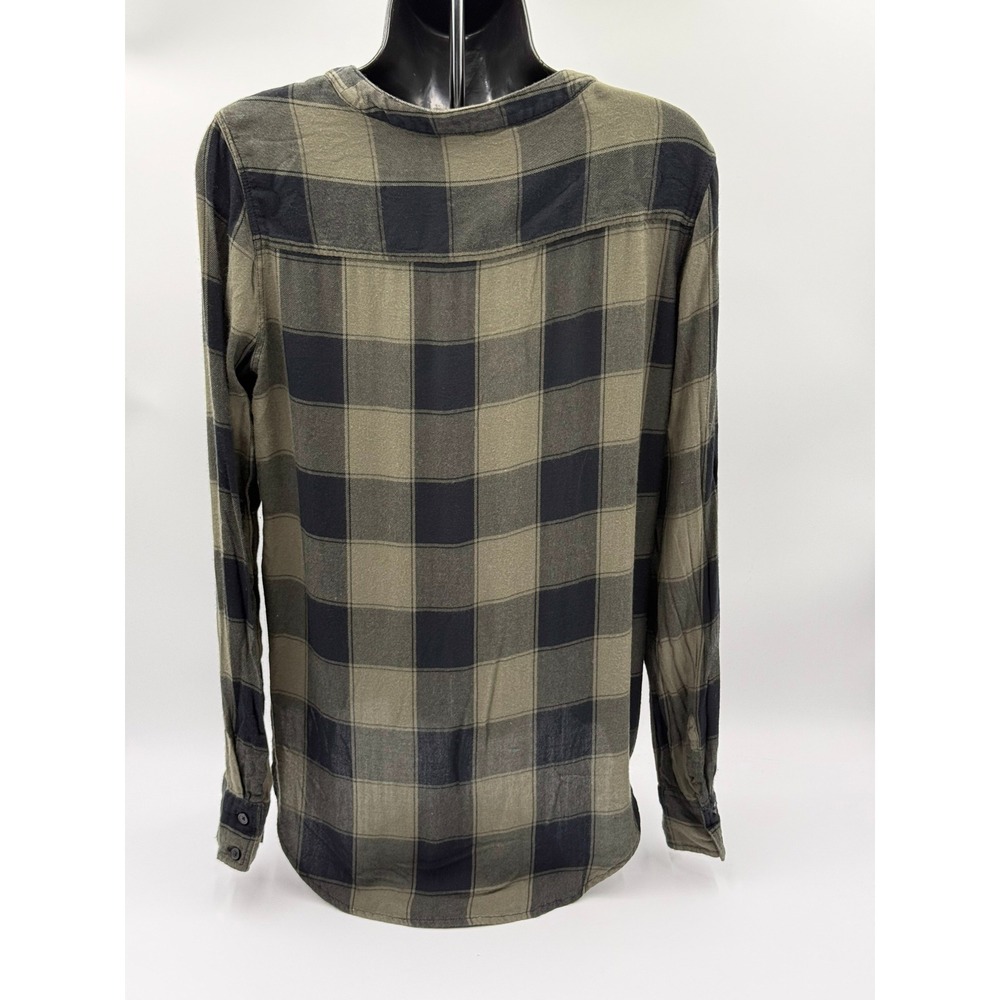 Express Plaid Lace-Up‎ Long Sleeve Top Womens Small Olive Green Black Casual - Picture 7 of 16